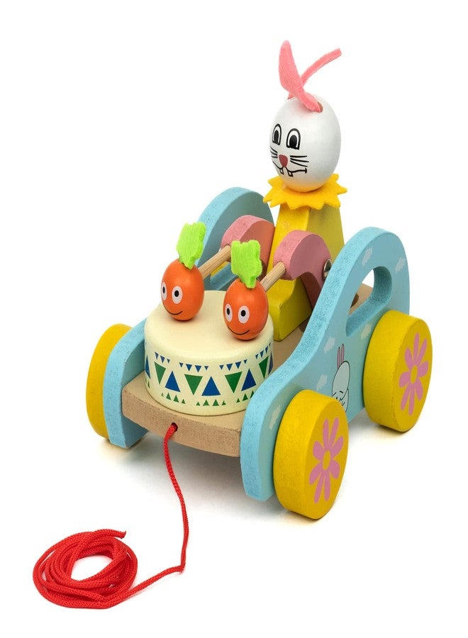 TOOLART® Wooden Drum Musical Pull Along Toy, Baby Early Walking Pull Toy, Rope Toy for Babies, Walking Toy Vehicle for Babies Wood, Multi Color (Pack of 1) (Bunny) (Color May Vary) - Image 2